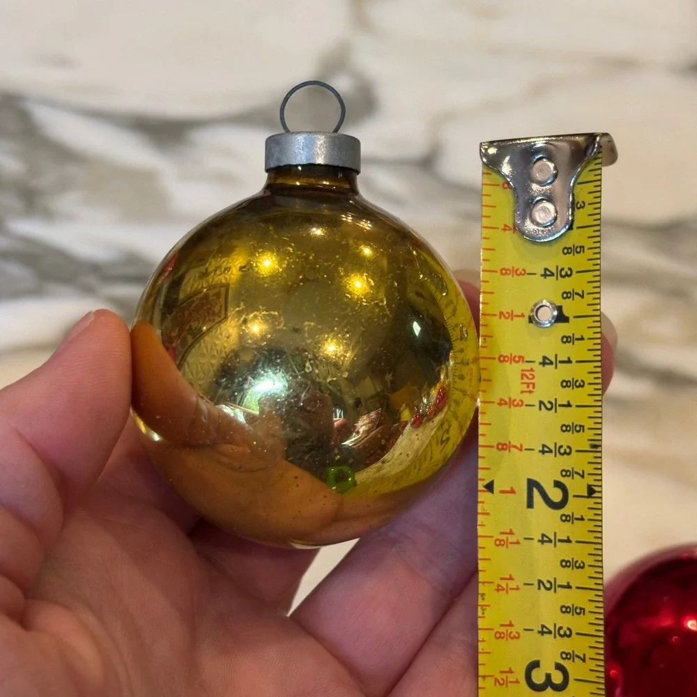 Assorted Vintage MCM Glass Ball Christmas Ornaments Red Gold Silver Set 6pc